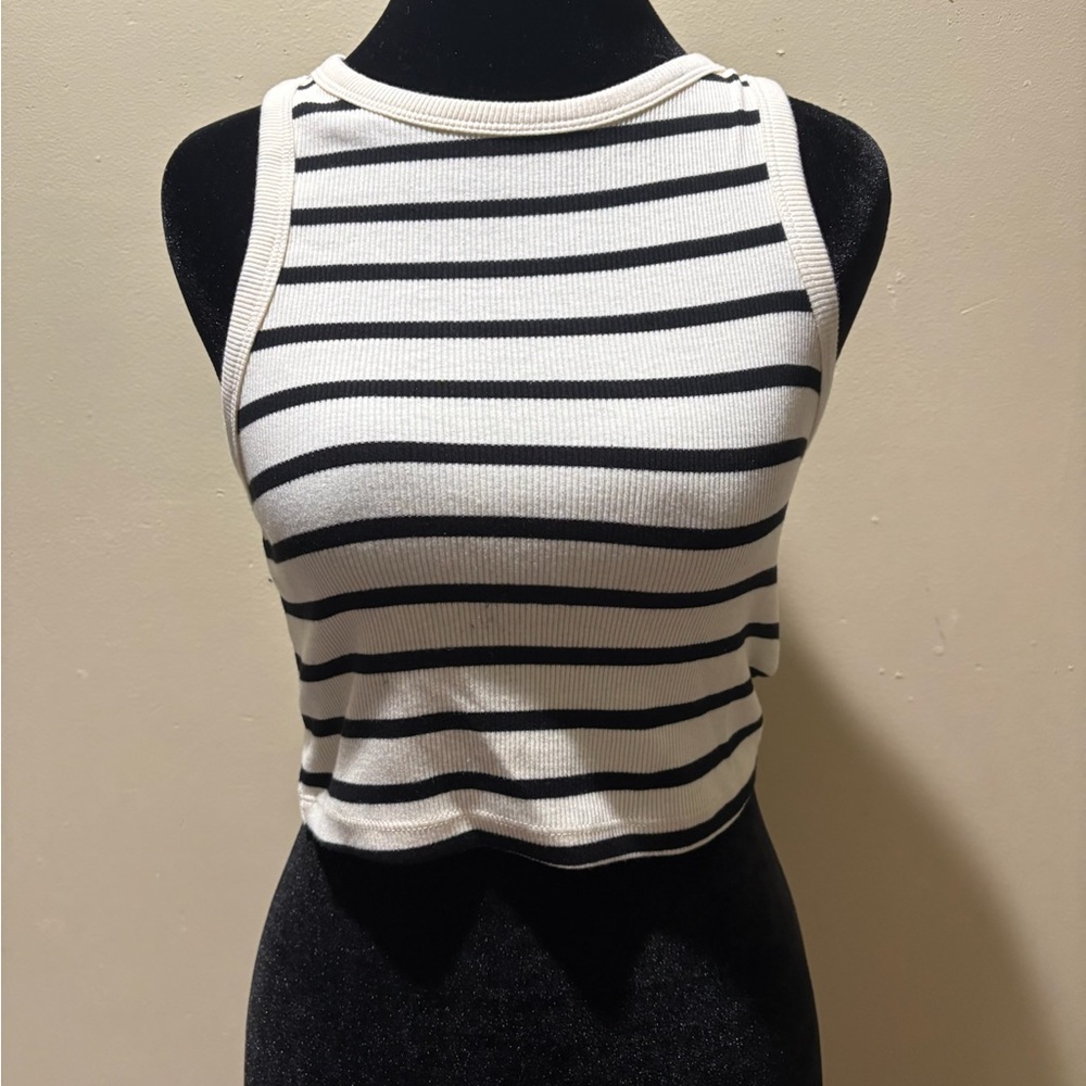 H&M Black and White Striped Crop Top